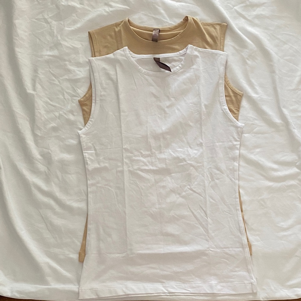 Elegant White and Tan Sleeveless Tops